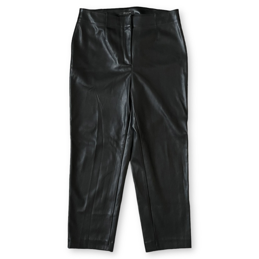 Ann Taylor Faux Leather Pant Women 10 Black Curvy Straight Moto Goth Punk Grunge